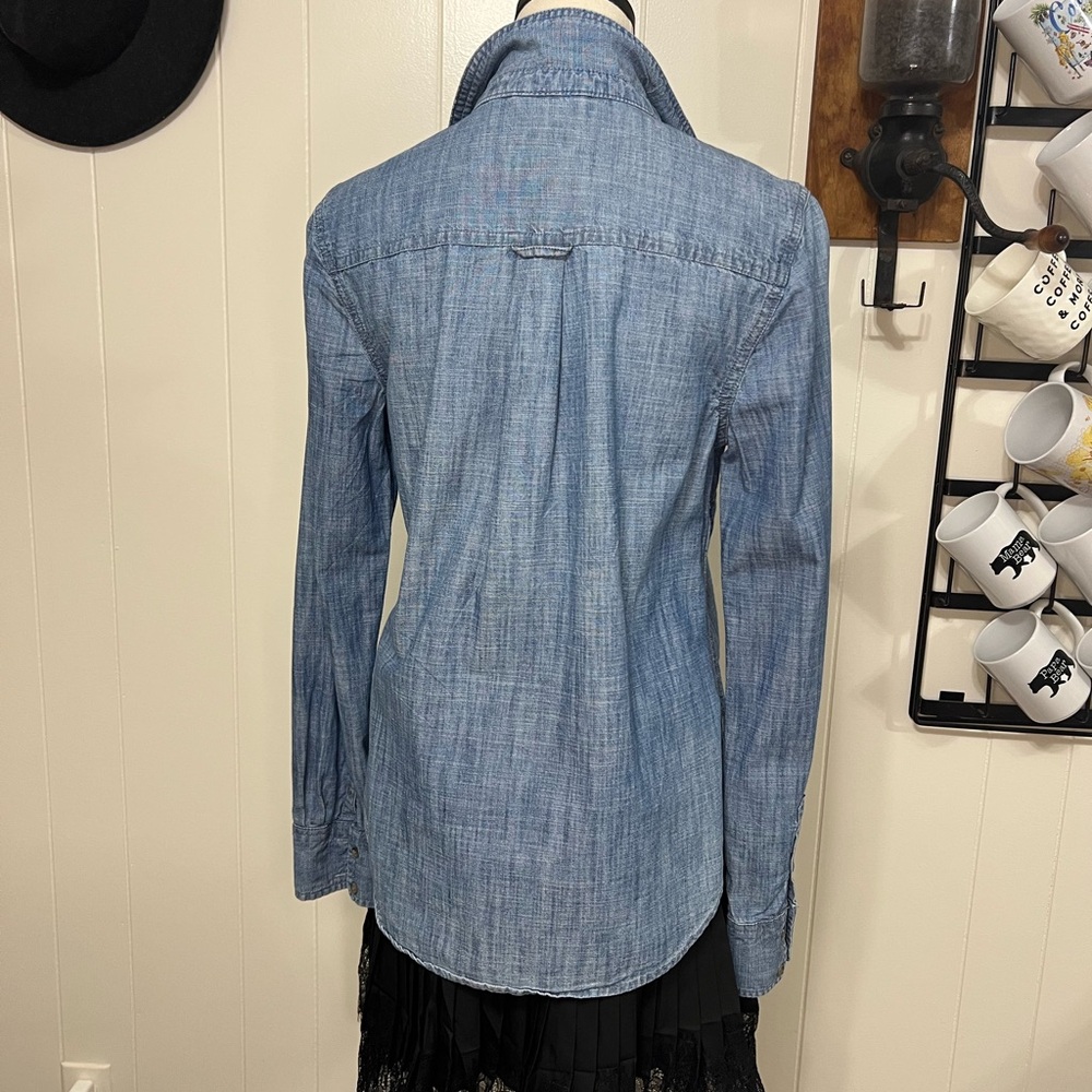 Denim Button-Up Shirt With Patch - image 3